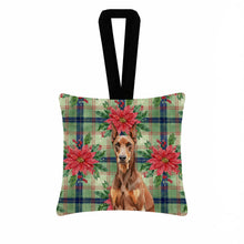 Load image into Gallery viewer, Red Doberman Pinscher Christmas PoinsettIas Hanging Square Fabric Ornament 3.5 x 3.5