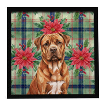 Load image into Gallery viewer, Mahogany Dogue de Bordeaux Christmas PoinsettIas Framed Metal Print