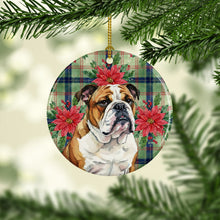 Load image into Gallery viewer, Brindle and White English Bulldog Christmas PoinsettIas Ceramic Ornament