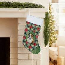 Load image into Gallery viewer, Brindle and White English Bulldog Christmas PoinsettIas Holiday Stocking