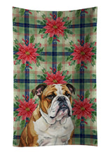 Load image into Gallery viewer, Brindle and White English Bulldog Christmas PoinsettIas Kitchen Towel