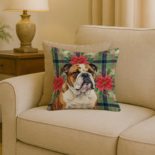 Load image into Gallery viewer, Brindle and White English Bulldog Christmas PoinsettIas Throw Pillow