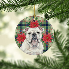 Load image into Gallery viewer, White English Bulldog Christmas PoinsettIas Ceramic Ornament