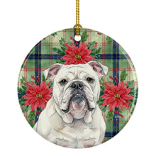 Load image into Gallery viewer, White English Bulldog Christmas PoinsettIas Ceramic Ornament