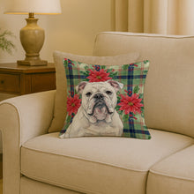 Load image into Gallery viewer, White English Bulldog Christmas PoinsettIas Throw Pillow