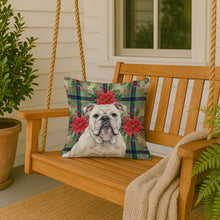 Load image into Gallery viewer, White English Bulldog Christmas PoinsettIas Throw Pillow