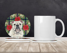 Load image into Gallery viewer, White English Bulldog Christmas PoinsettIas Large Sandstone Coasters Pack of 4