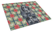 Load image into Gallery viewer, Black English Cocker Spaniel Christmas PoinsettIas Glass Cutting Board