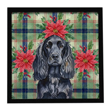 Load image into Gallery viewer, Black English Cocker Spaniel Christmas PoinsettIas Framed Metal Print