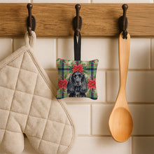 Load image into Gallery viewer, Black English Cocker Spaniel Christmas PoinsettIas Hanging Square Fabric Ornament 3.5 x 3.5