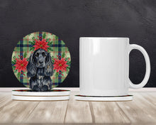Load image into Gallery viewer, Black English Cocker Spaniel Christmas PoinsettIas Large Sandstone Coasters Pack of 4
