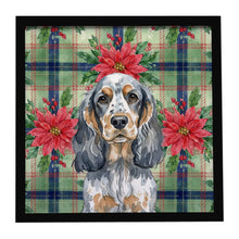 Load image into Gallery viewer, Blue Roan &amp; Tan English Cocker Spaniel Christmas PoinsettIas Framed Metal Print