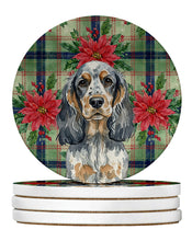 Load image into Gallery viewer, Blue Roan &amp; Tan English Cocker Spaniel Christmas PoinsettIas Large Sandstone Coasters Pack of 4