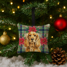 Load image into Gallery viewer, Golden English Cocker Spaniel Christmas PoinsettIas Hanging Square Fabric Ornament 3.5 x 3.5