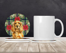 Load image into Gallery viewer, Golden English Cocker Spaniel Christmas PoinsettIas Large Sandstone Coasters Pack of 4