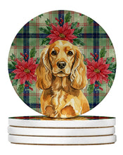 Load image into Gallery viewer, Golden English Cocker Spaniel Christmas PoinsettIas Large Sandstone Coasters Pack of 4