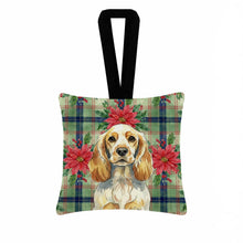Load image into Gallery viewer, Lemon Roan English Cocker Spaniel Christmas PoinsettIas Hanging Square Fabric Ornament 3.5 x 3.5
