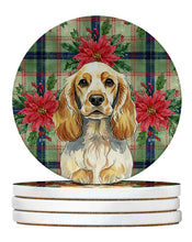 Load image into Gallery viewer, Lemon Roan English Cocker Spaniel Christmas PoinsettIas Large Sandstone Coasters Pack of 4