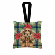 Load image into Gallery viewer, Liver English Cocker Spaniel Christmas PoinsettIas Hanging Square Fabric Ornament 3.5 x 3.5