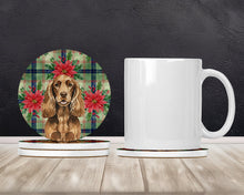 Load image into Gallery viewer, Liver English Cocker Spaniel Christmas PoinsettIas Large Sandstone Coasters Pack of 4