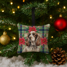 Load image into Gallery viewer, Liver Roan English Cocker Spaniel Christmas PoinsettIas Hanging Square Fabric Ornament 3.5 x 3.5