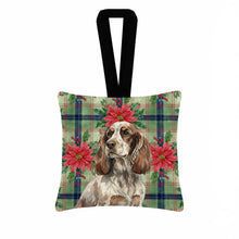 Load image into Gallery viewer, Liver Roan English Cocker Spaniel Christmas PoinsettIas Hanging Square Fabric Ornament 3.5 x 3.5