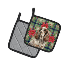 Load image into Gallery viewer, Liver Roan English Cocker Spaniel Christmas PoinsettIas Pair of Pot Holders