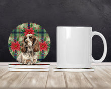 Load image into Gallery viewer, Liver Roan English Cocker Spaniel Christmas PoinsettIas Large Sandstone Coasters Pack of 4