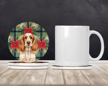 Load image into Gallery viewer, Orange Roan English Cocker Spaniel Christmas PoinsettIas Large Sandstone Coasters Pack of 4