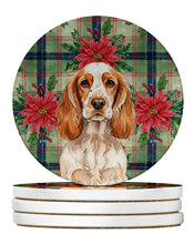 Load image into Gallery viewer, Orange Roan English Cocker Spaniel Christmas PoinsettIas Large Sandstone Coasters Pack of 4