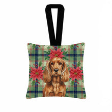 Load image into Gallery viewer, Red English Cocker Spaniel Christmas PoinsettIas Hanging Square Fabric Ornament 3.5 x 3.5