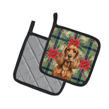 Load image into Gallery viewer, Red English Cocker Spaniel Christmas PoinsettIas Pair of Pot Holders