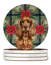 Load image into Gallery viewer, Red English Cocker Spaniel Christmas PoinsettIas Large Sandstone Coasters Pack of 4