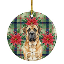 Load image into Gallery viewer, Apricot English Mastiff Christmas PoinsettIas Ceramic Ornament