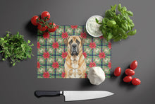 Load image into Gallery viewer, Apricot English Mastiff Christmas PoinsettIas Glass Cutting Board