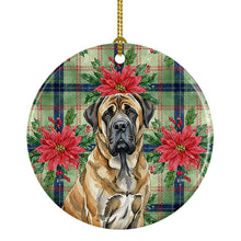Load image into Gallery viewer, Brindle English Mastiff Christmas PoinsettIas Ceramic Ornament