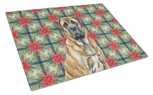 Load image into Gallery viewer, Brindle English Mastiff Christmas PoinsettIas Glass Cutting Board