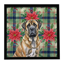 Load image into Gallery viewer, Brindle English Mastiff Christmas PoinsettIas Framed Metal Print