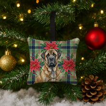 Load image into Gallery viewer, Brindle English Mastiff Christmas PoinsettIas Hanging Square Fabric Ornament 3.5 x 3.5