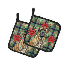 Load image into Gallery viewer, Brindle English Mastiff Christmas PoinsettIas Pair of Pot Holders