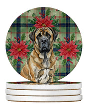 Load image into Gallery viewer, Brindle English Mastiff Christmas PoinsettIas Large Sandstone Coasters Pack of 4