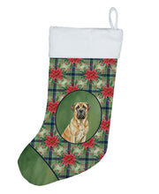 Load image into Gallery viewer, Fawn English Mastiff Christmas PoinsettIas Holiday Stocking