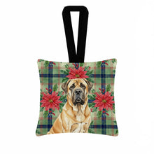 Load image into Gallery viewer, Fawn English Mastiff Christmas PoinsettIas Hanging Square Fabric Ornament 3.5 x 3.5