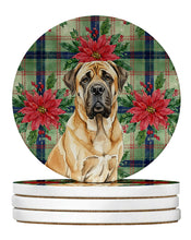 Load image into Gallery viewer, Fawn English Mastiff Christmas PoinsettIas Large Sandstone Coasters Pack of 4