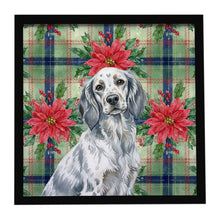 Load image into Gallery viewer, Blue Belton English Setter Christmas PoinsettIas Framed Metal Print