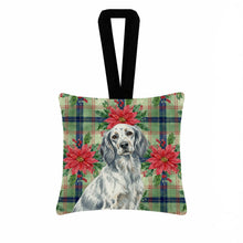 Load image into Gallery viewer, Blue Belton English Setter Christmas PoinsettIas Hanging Square Fabric Ornament 3.5 x 3.5