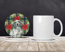 Load image into Gallery viewer, Blue Belton English Setter Christmas PoinsettIas Large Sandstone Coasters Pack of 4