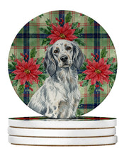 Load image into Gallery viewer, Blue Belton English Setter Christmas PoinsettIas Large Sandstone Coasters Pack of 4