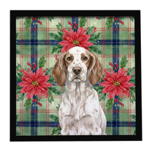 Load image into Gallery viewer, Liver Belton English Setter Christmas PoinsettIas Framed Metal Print