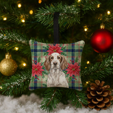 Load image into Gallery viewer, Liver Belton English Setter Christmas PoinsettIas Hanging Square Fabric Ornament 3.5 x 3.5